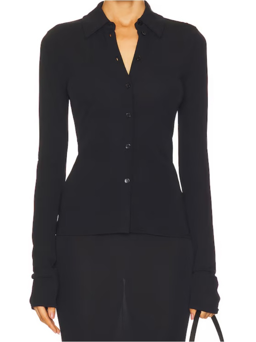 Tailored Black Button-Up Long Sleeve Top